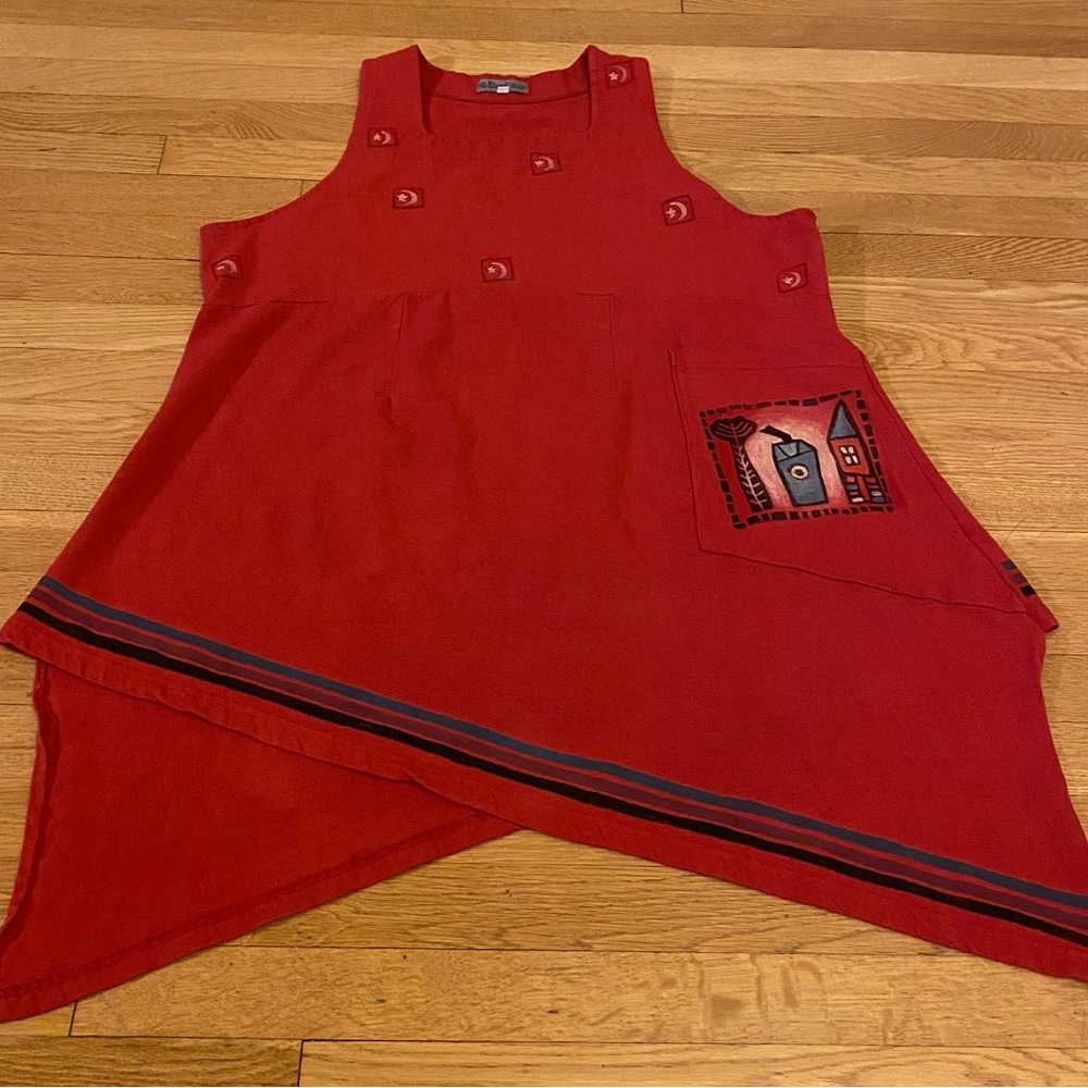 Blue Fish Red Handkerchief Dress / Tunic w Opposing Diagonal Hems - Picture 2 of 9